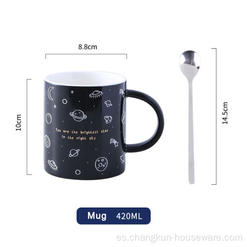 Tazas de café de cerámica de la cuchara de la tapa de la taza de la porcelana 420ML